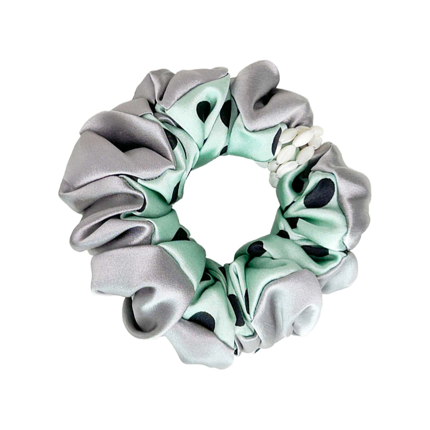 Likio Sea Dream Coral Silk Colourblock Beaded Scrunchie