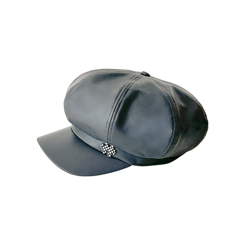 Fine Eco-Leather Patchwork Newsboy Cap