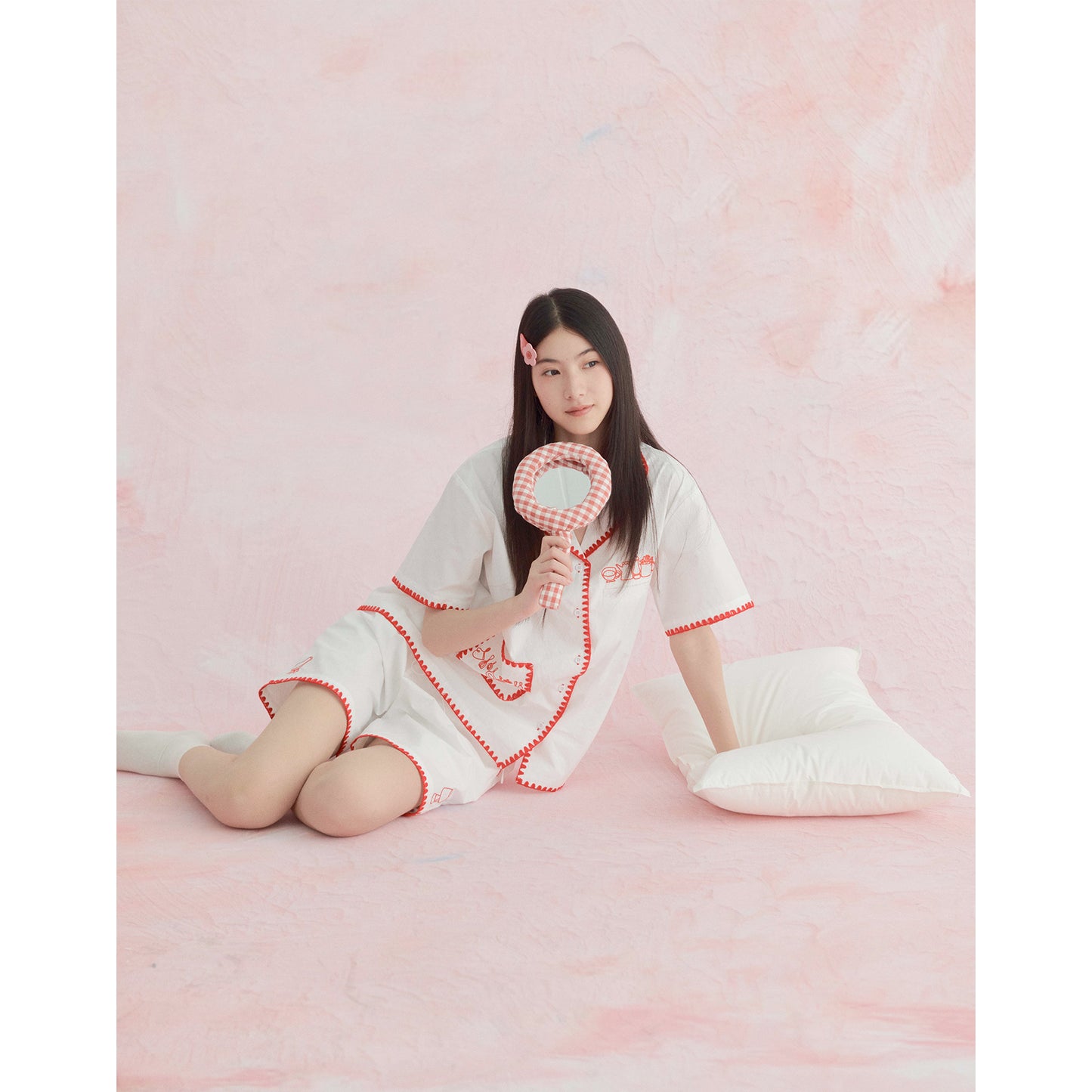 Likio x Xiaoxiao – Embroidered Plaid Cotton Pajama Set