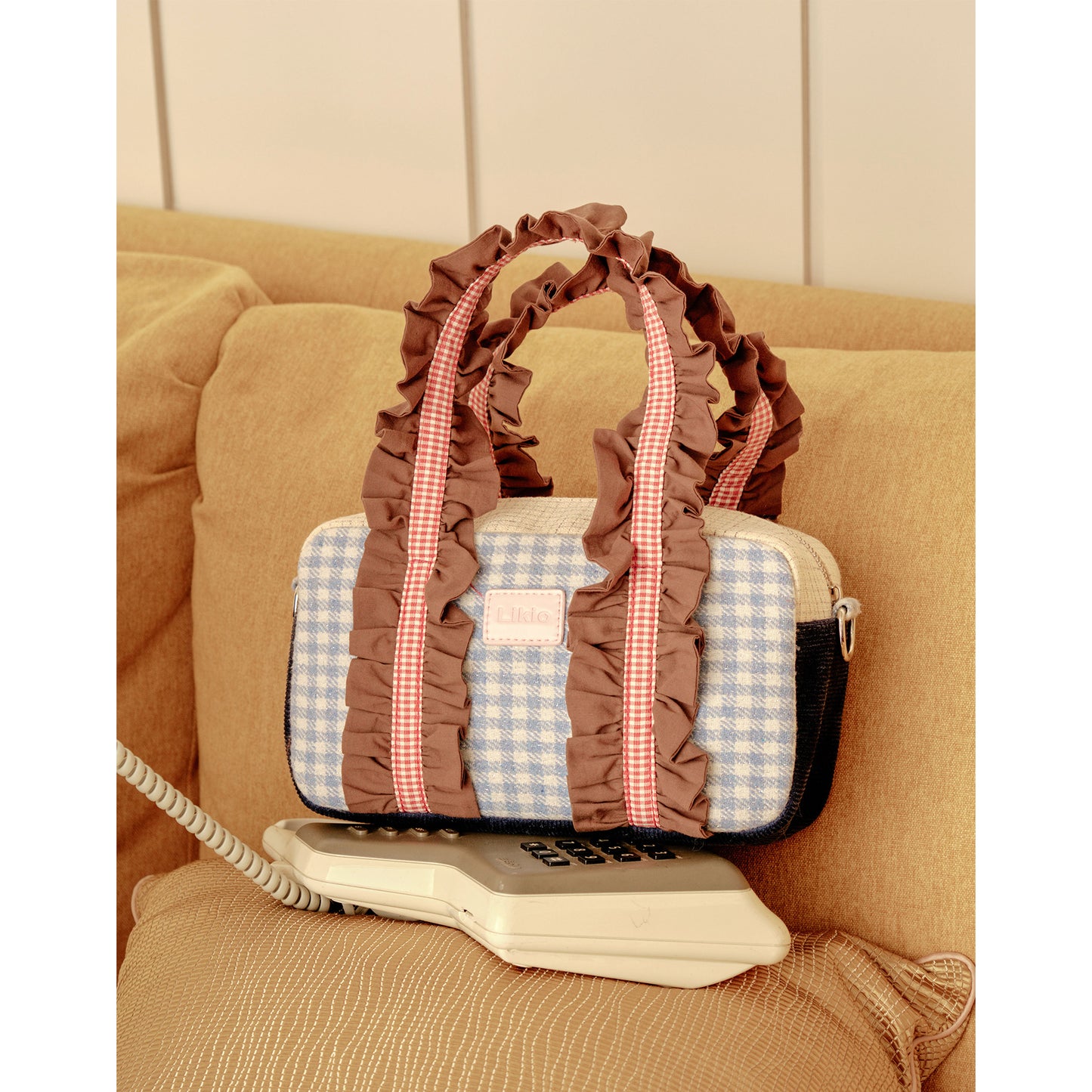 Ruffled Plaid Tweed Handbag
