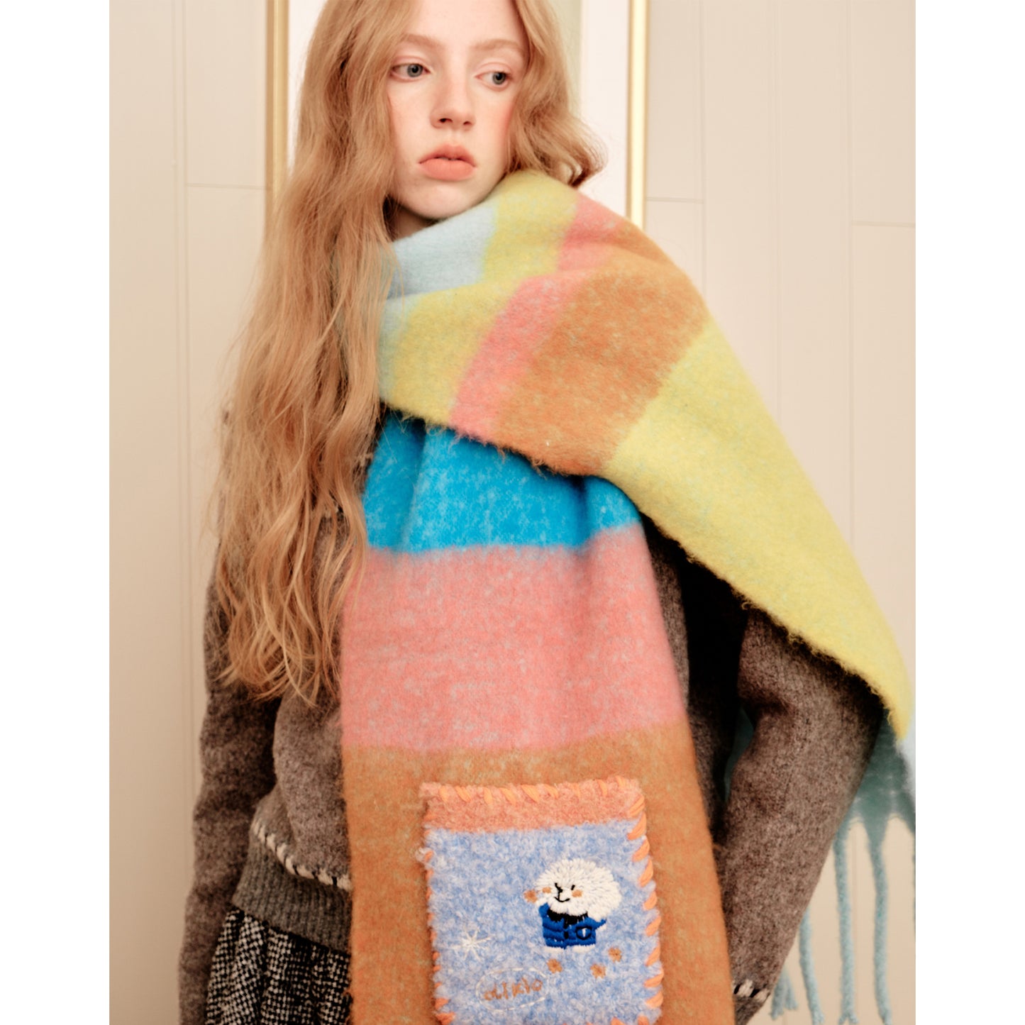 Doodle Puppy Rainbow Mohair Scarf