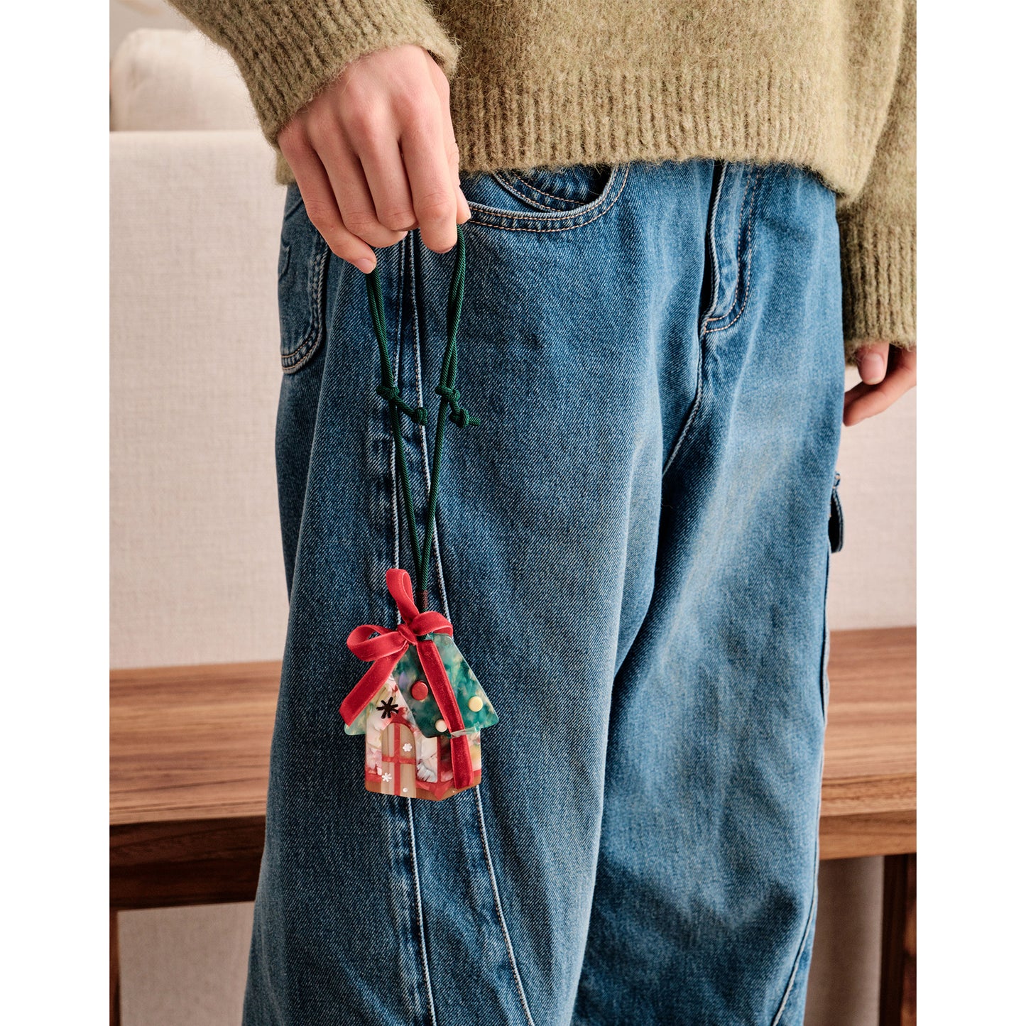 Whimsical Holiday Snowflake House Bag Charm