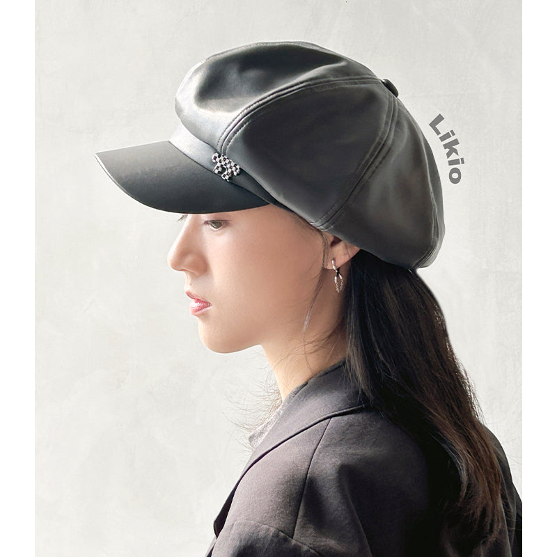 Fine Eco-Leather Patchwork Newsboy Cap