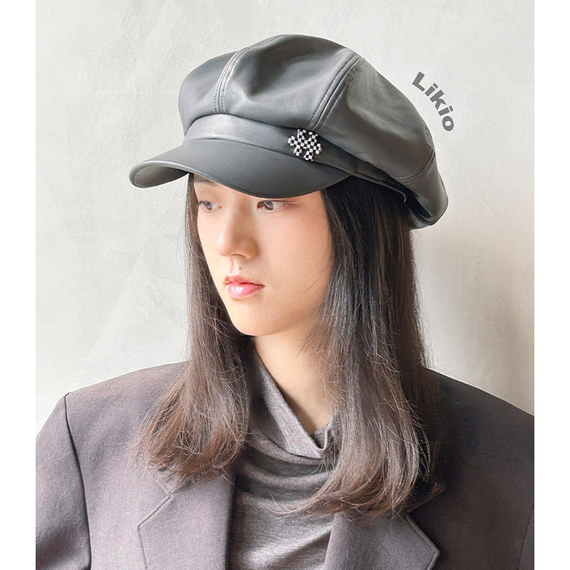 Fine Eco-Leather Patchwork Newsboy Cap