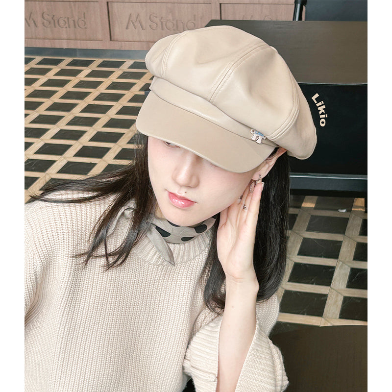 Fine Eco-Leather Patchwork Newsboy Cap