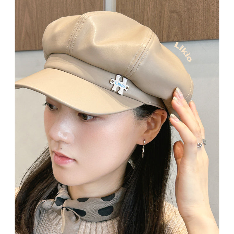 Fine Eco-Leather Patchwork Newsboy Cap