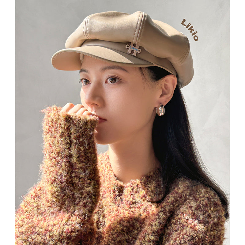 Fine Eco-Leather Patchwork Newsboy Cap