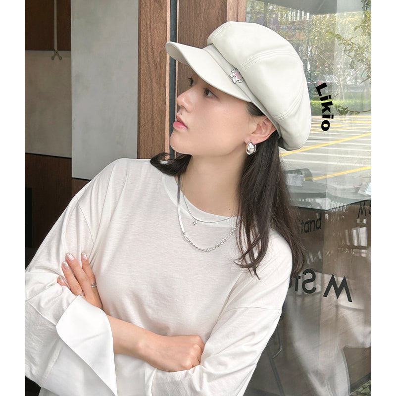 Fine Eco-Leather Patchwork Newsboy Cap