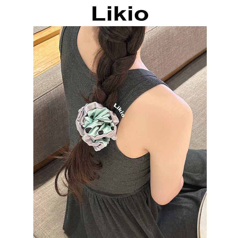 Ocean Dream Coral Shell Polka Dot Silk Scrunchie