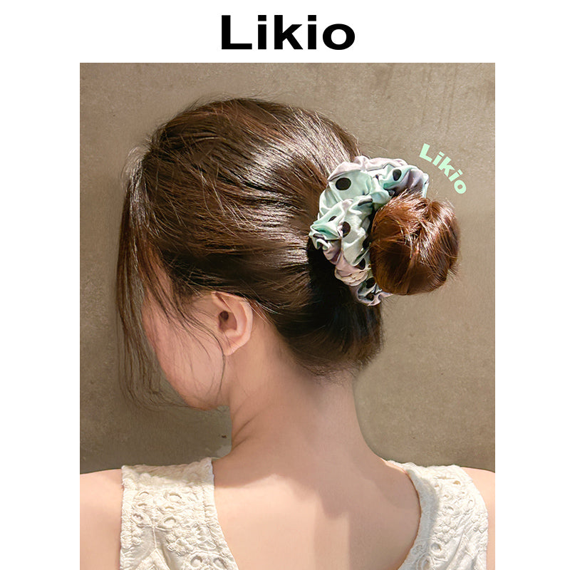 Ocean Dream Coral Shell Polka Dot Silk Scrunchie