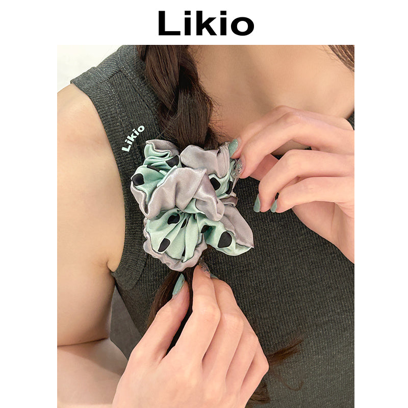 Ocean Dream Coral Shell Polka Dot Silk Scrunchie