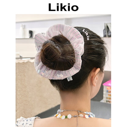 Fairy Garden Petite Floral Sequin Tulle Scrunchie