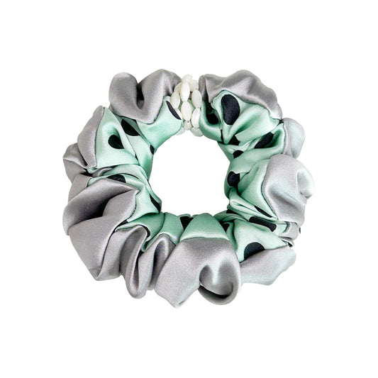Ocean Dream Coral Shell Polka Dot Silk Scrunchie