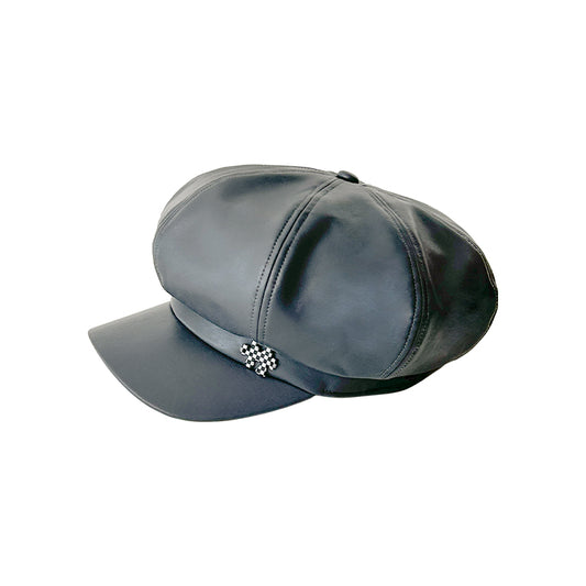 Fine Eco-Leather Patchwork Newsboy Cap