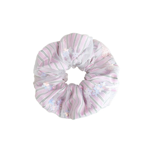 Fairy Garden Petite Floral Sequin Tulle Scrunchie