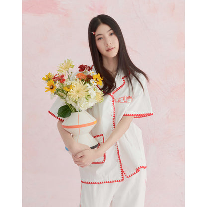 Likio x Xiaoxiao – Embroidered Plaid Cotton Pajama Set