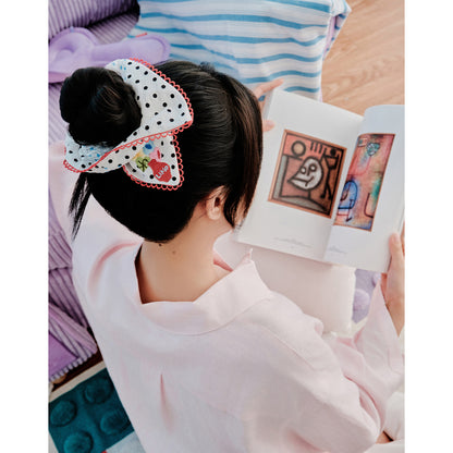 Likio × Sharkgirl Florist Collection - Embroidered Vase Offset Handkerchief Scrunchie