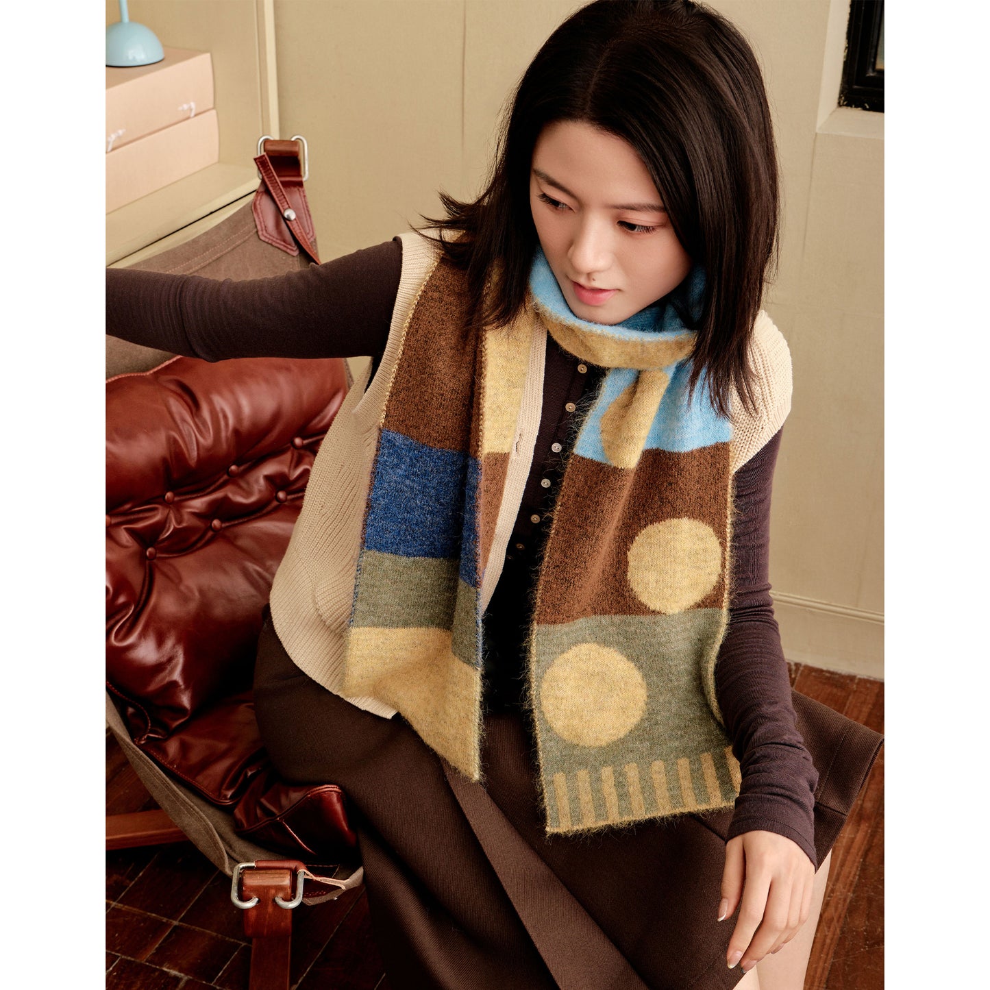 Doodle Buttons Color Block Scarf