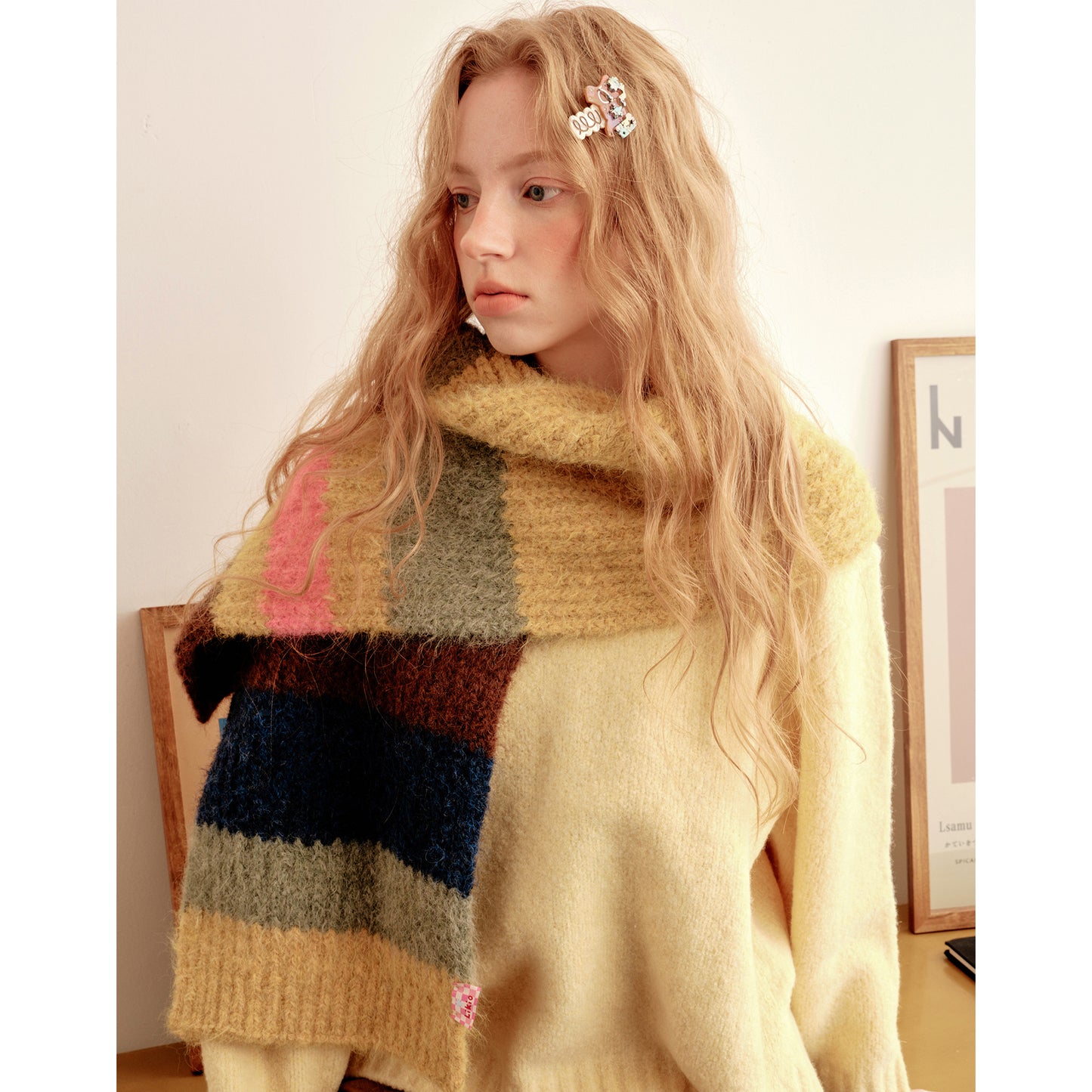 Doodle Rainbow Plush Wool Scarf