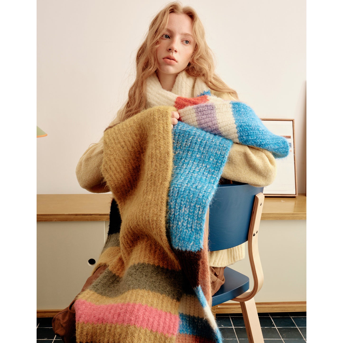 Doodle Rainbow Plush Wool Scarf