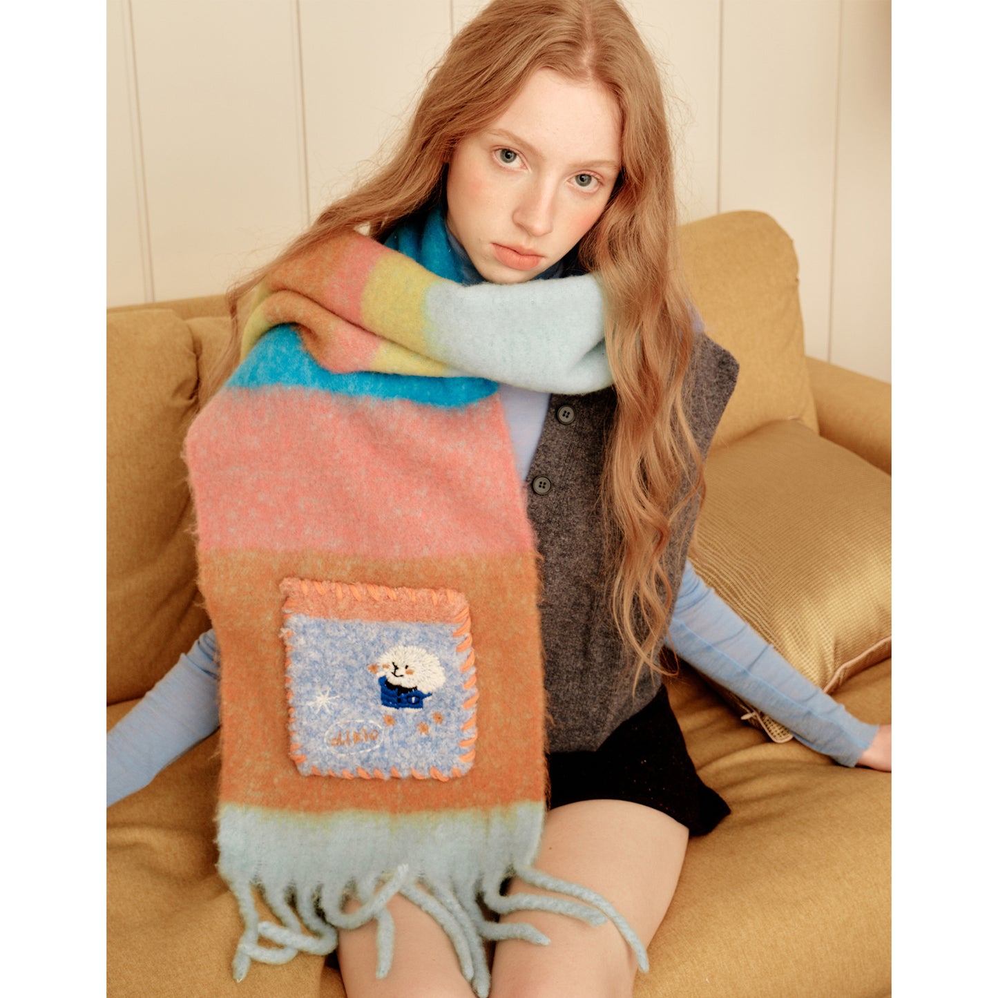 Doodle Puppy Rainbow Mohair Scarf