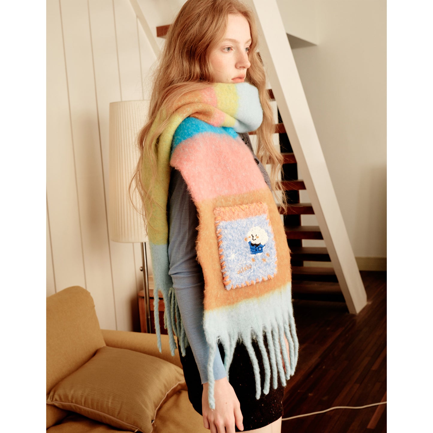 Doodle Puppy Rainbow Mohair Scarf