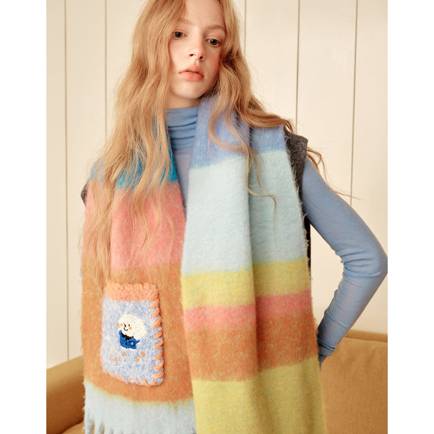 Doodle Puppy Rainbow Mohair Scarf