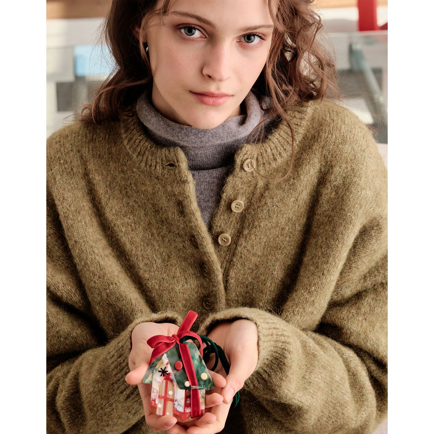 Whimsical Holiday Snowflake House Bag Charm