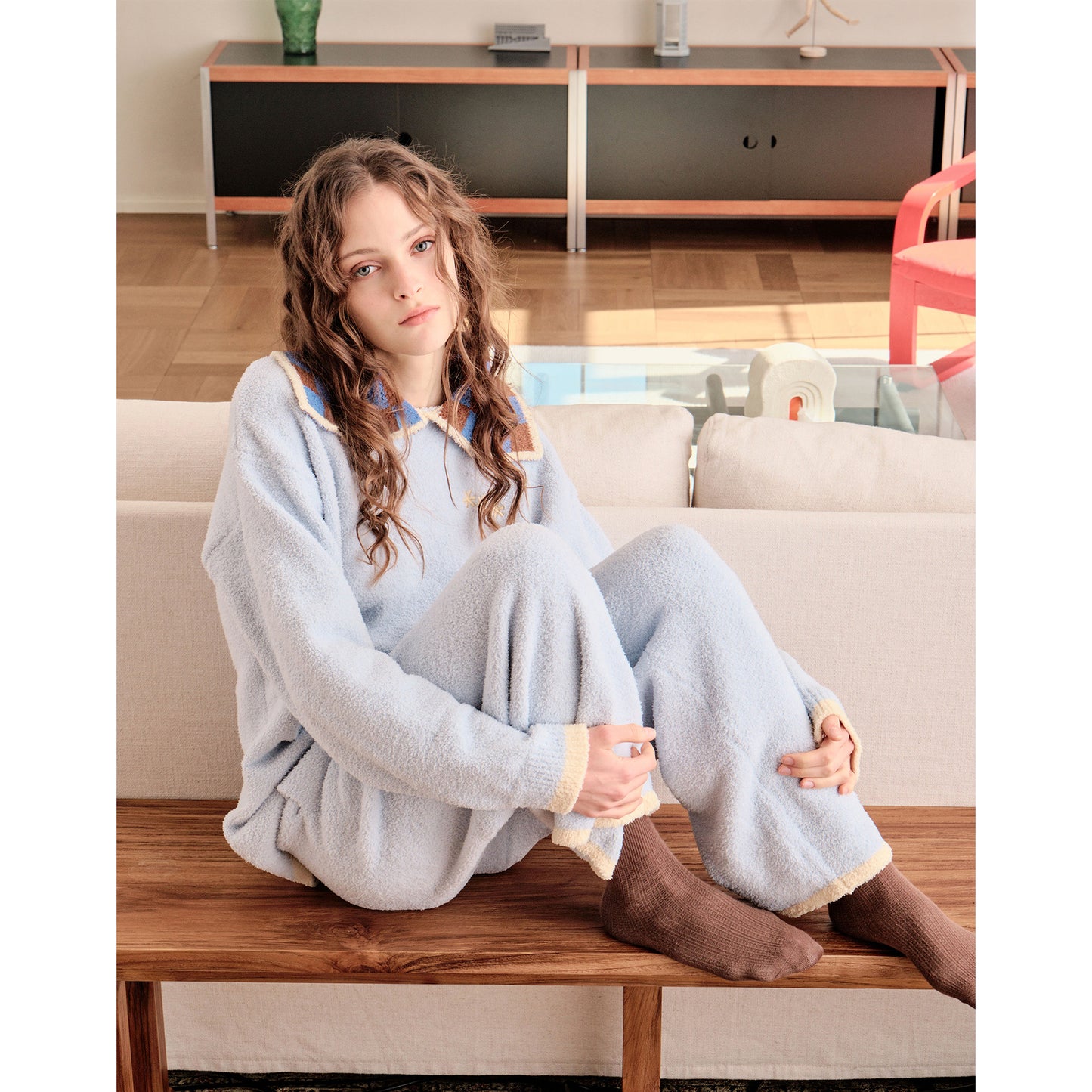 Button-Down High Neck Fleece Pajamas Set