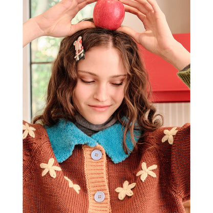 Merino Wool Snow Collar Floral Embroidered Cardigan