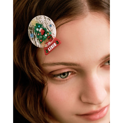 Warm Christmas Wishing Notes Colorful Snow Globe Hair Clip
