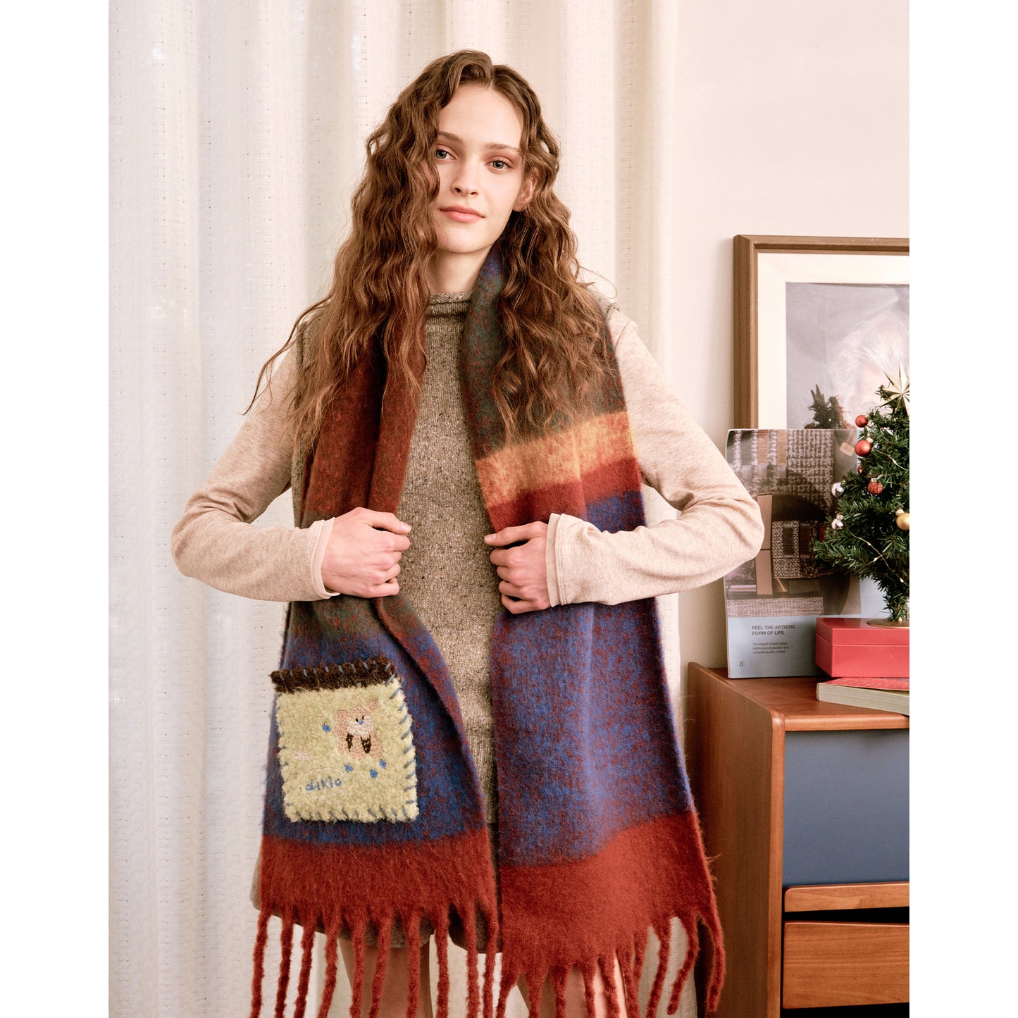 Graffiti Puppy Rainbow Mohair Scarf