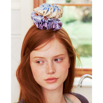 Likio Sea Dream Coral Silk Colourblock Beaded Scrunchie