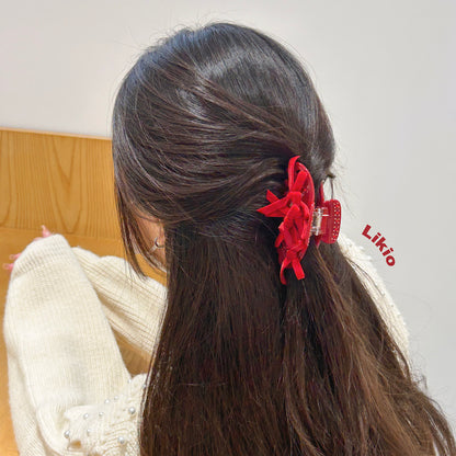 Flame velvet Bow Hair Clip