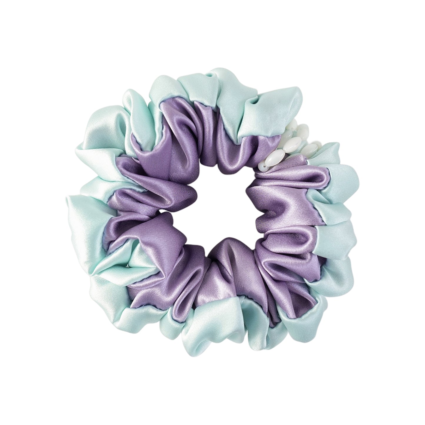 Likio Sea Dream Coral Silk Colourblock Beaded Scrunchie