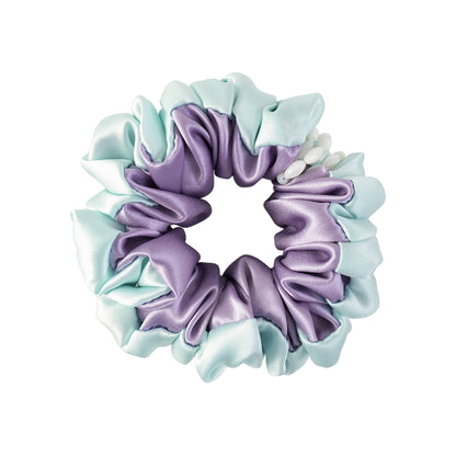 Likio Sea Dream Coral Silk Colourblock Beaded Scrunchie