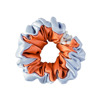 Likio Sea Dream Coral Silk Colourblock Beaded Scrunchie