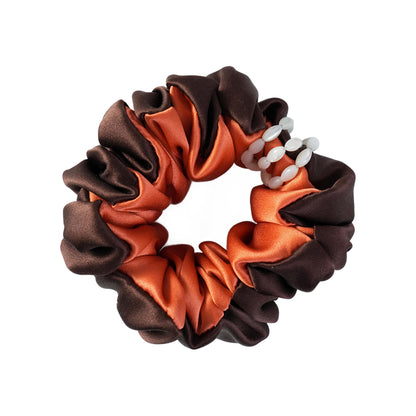 Likio Sea Dream Coral Silk Colourblock Beaded Scrunchie