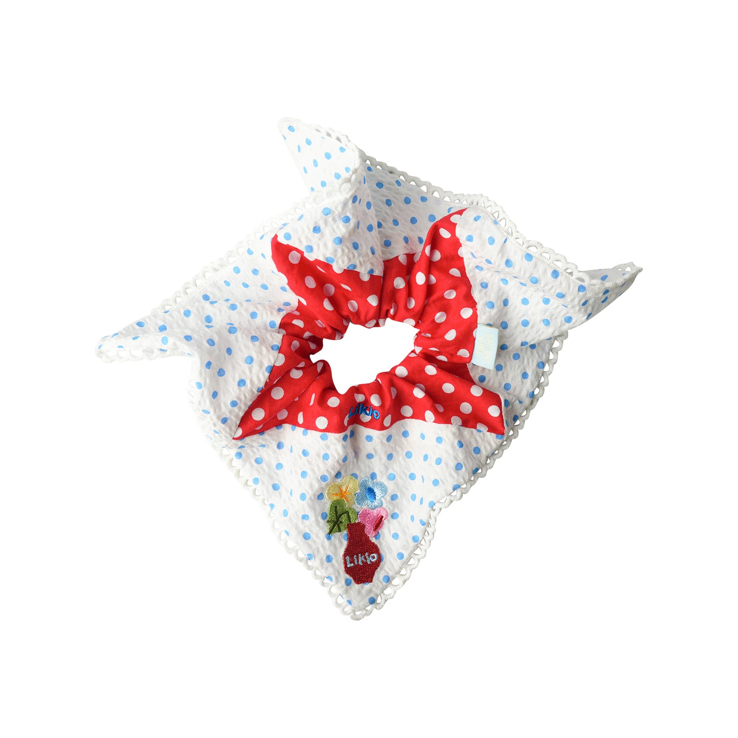 Likio × Sharkgirl Florist Collection - Embroidered Vase Offset Handkerchief Scrunchie