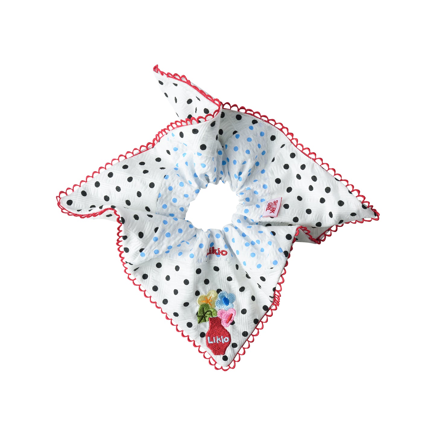 Likio × Sharkgirl Florist Collection - Embroidered Vase Offset Handkerchief Scrunchie