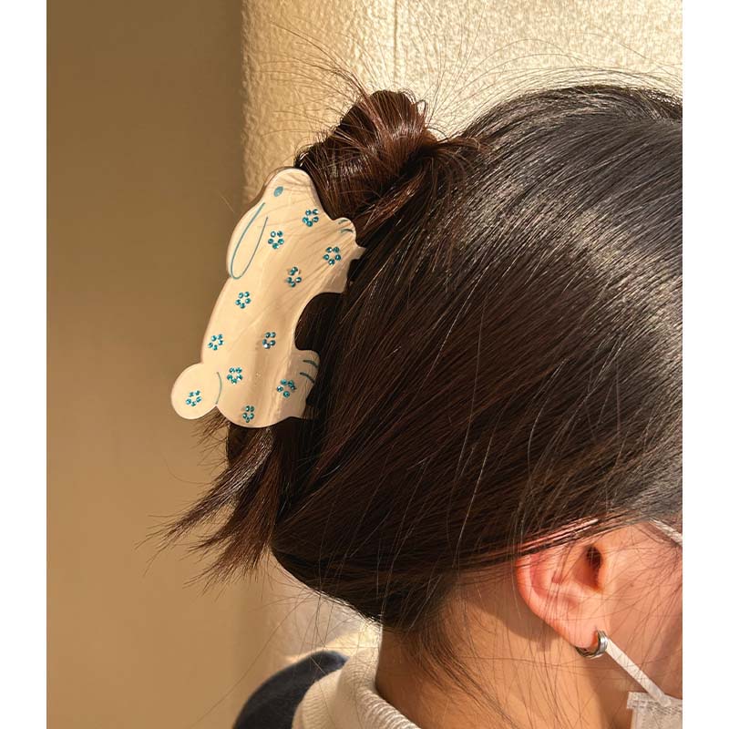 Running rabbit with diamond flower Hair Clip