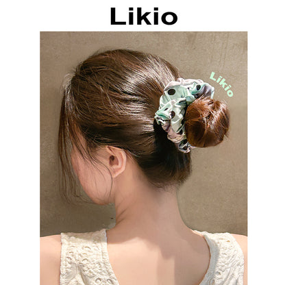 Ocean Dream Coral Shell Polka Dot Silk Scrunchie