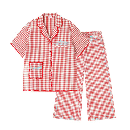 Likio x Xiaoxiao – Embroidered Plaid Cotton Pajama Set